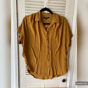 Madewell Oversized Short Sleeve Button Up Mustard Yellow Small